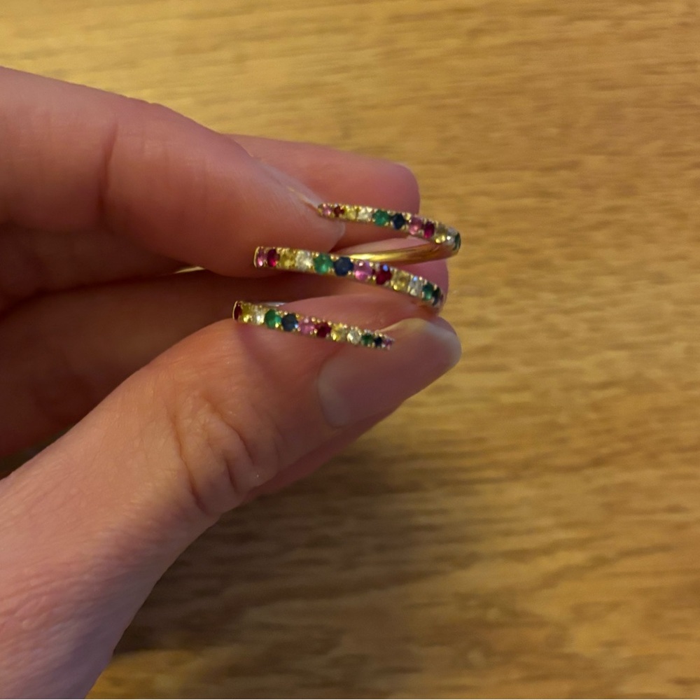 14KT Gold Multi-Color Rainbow 3 Line Wrap Ring